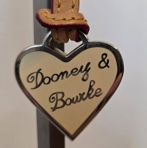 RARE Dooney & Bourke Cream Heart Enamel Charm with Tan Strap and Pink Edge
